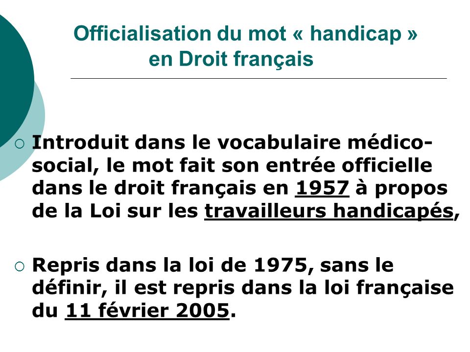 Officialisation du mot « handicap » en Droit français