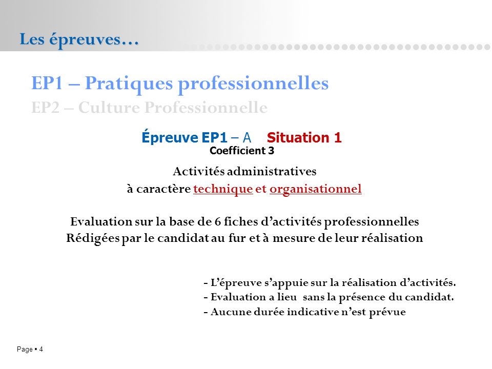 EP1 – Pratiques professionnelles EP2 – Culture Professionnelle