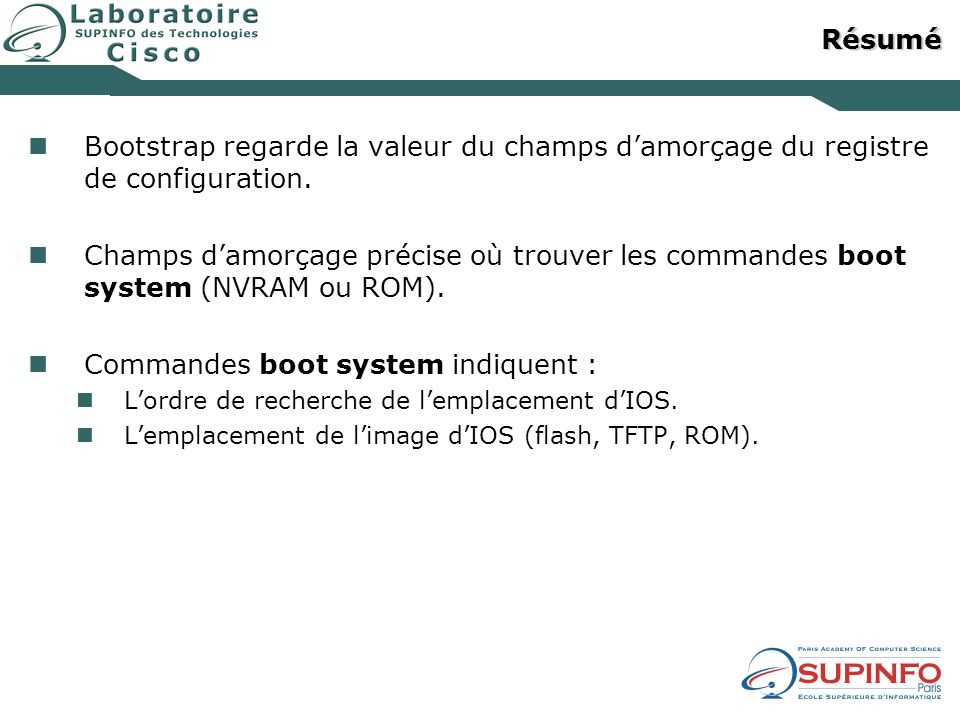Commandes boot system indiquent :