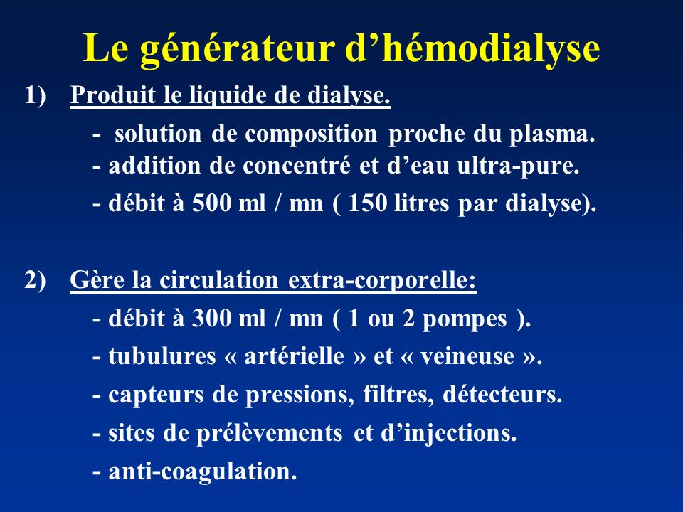 Le générateur d’hémodialyse