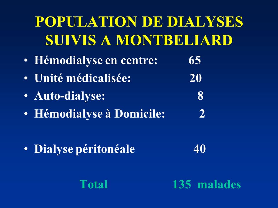 POPULATION DE DIALYSES SUIVIS A MONTBELIARD