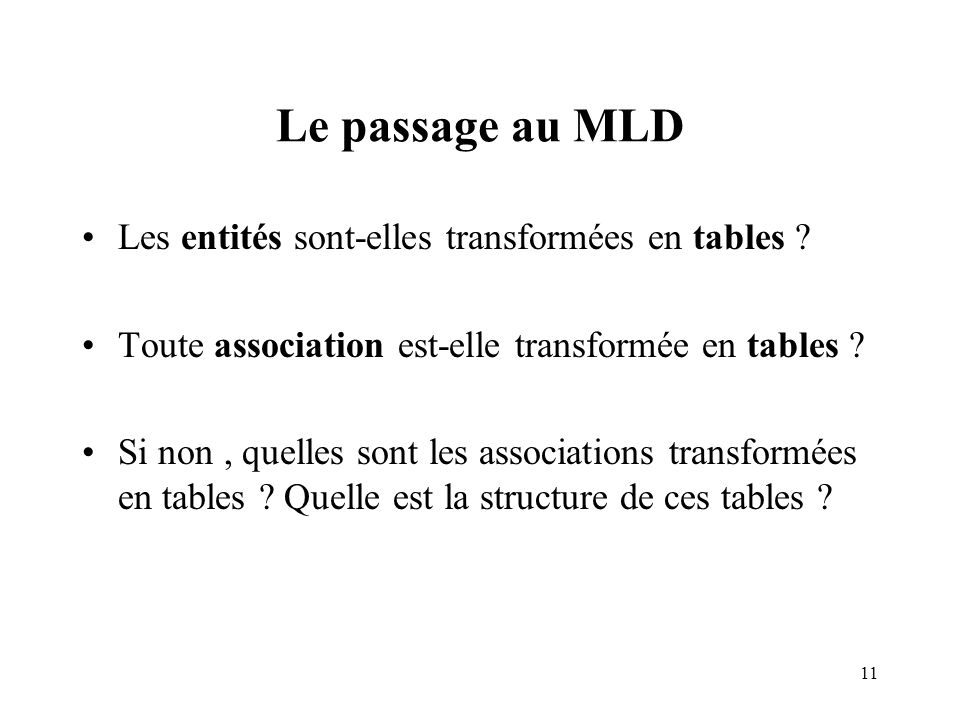 Le passage au MLD Les entités sont-elles transformées en tables