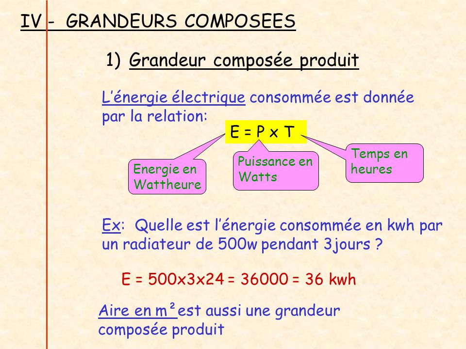 IV - GRANDEURS COMPOSEES