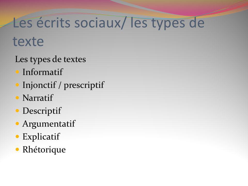 Les écrits sociaux/ les types de texte