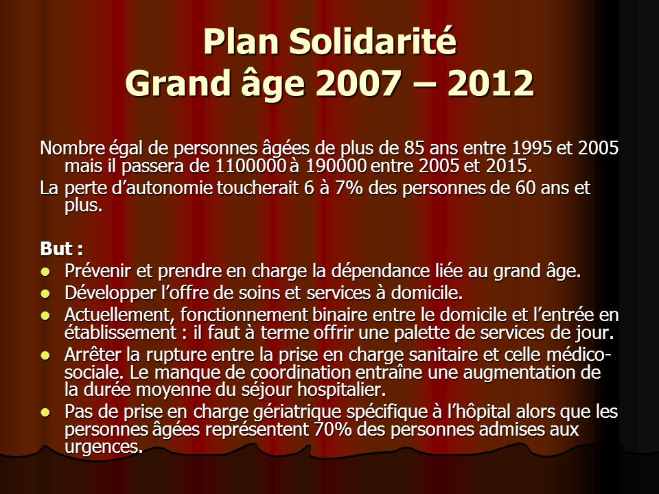 Plan Solidarité Grand âge 2007 – 2012