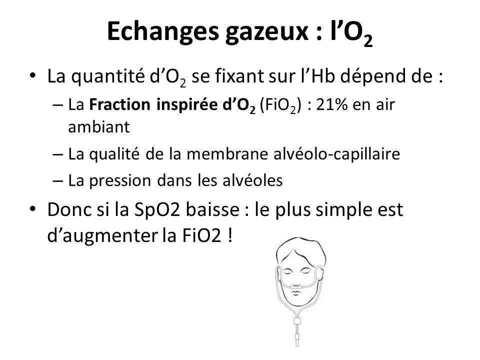 Echanges gazeux : l’O2 La quantité d’O2 se fixant sur l’Hb dépend de :