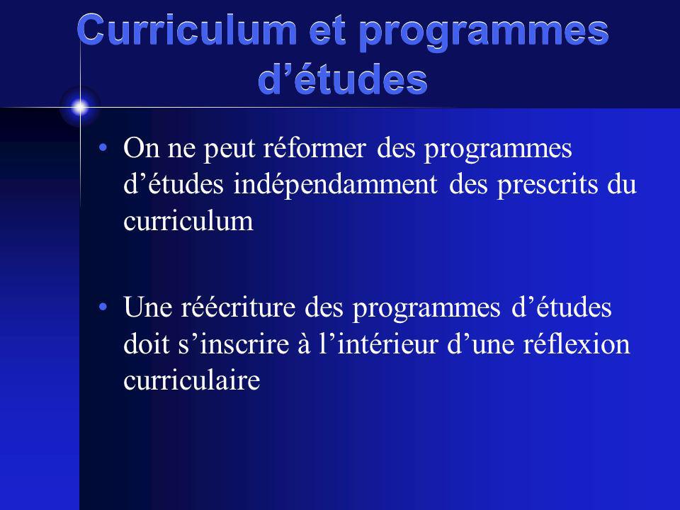 Curriculum et programmes d’études
