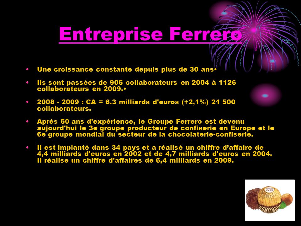 Entreprise Ferrero Une croissance constante depuis plus de 30 ans•