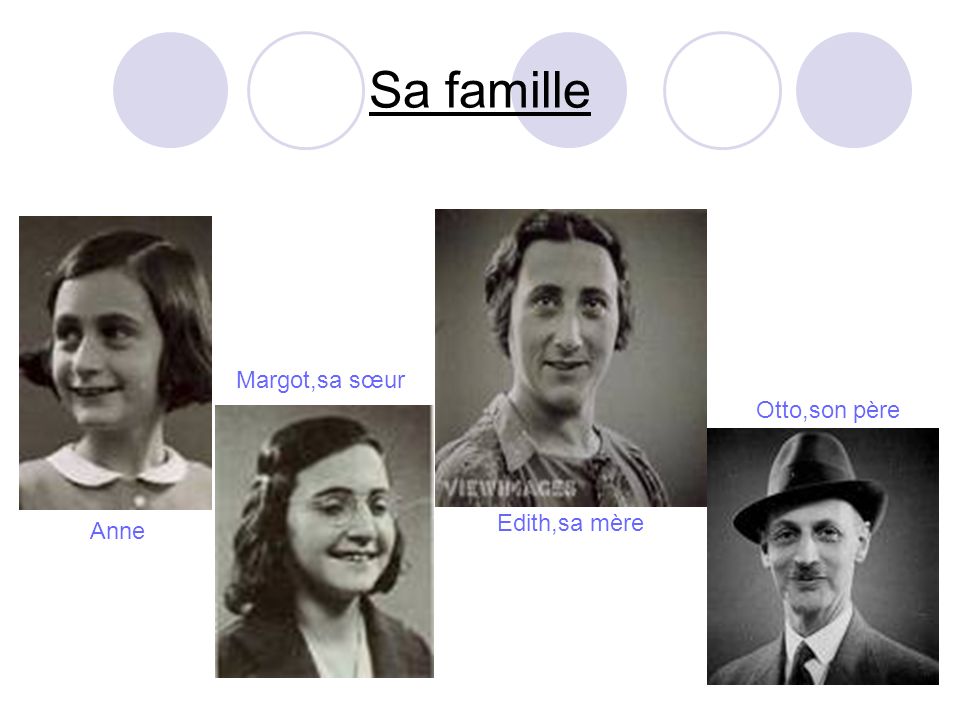Sa famille Margot,sa sœur Otto,son père Edith,sa mère Anne