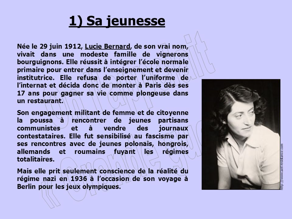 Lucie Aubrac Sommaire: Sa jeunesse Avec son mari La Résistance - ppt video online télécharger
