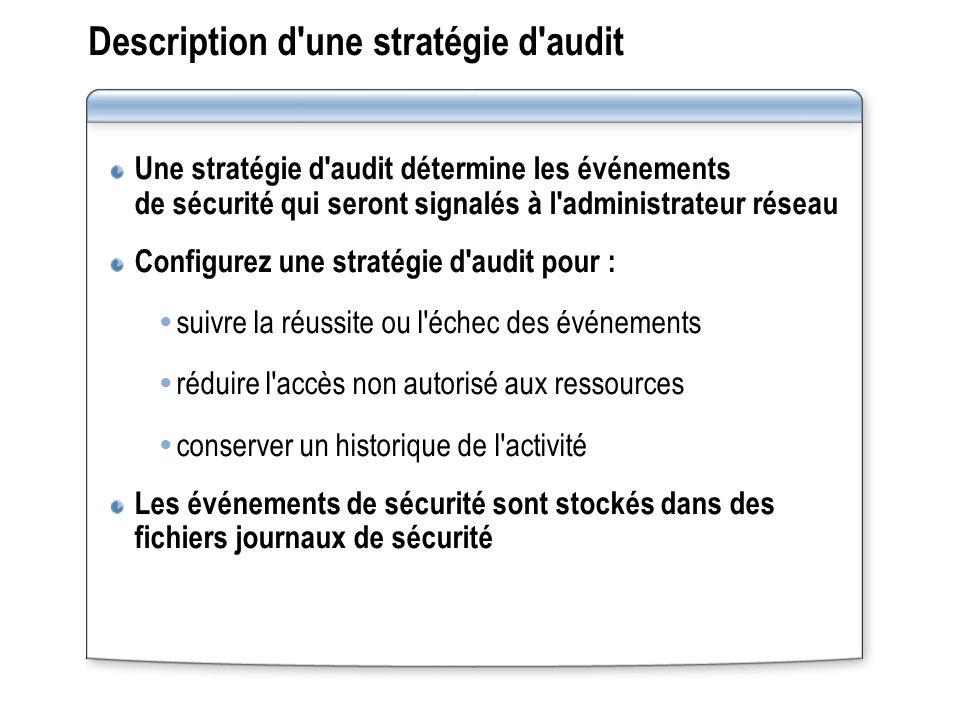 Description d une stratégie d audit