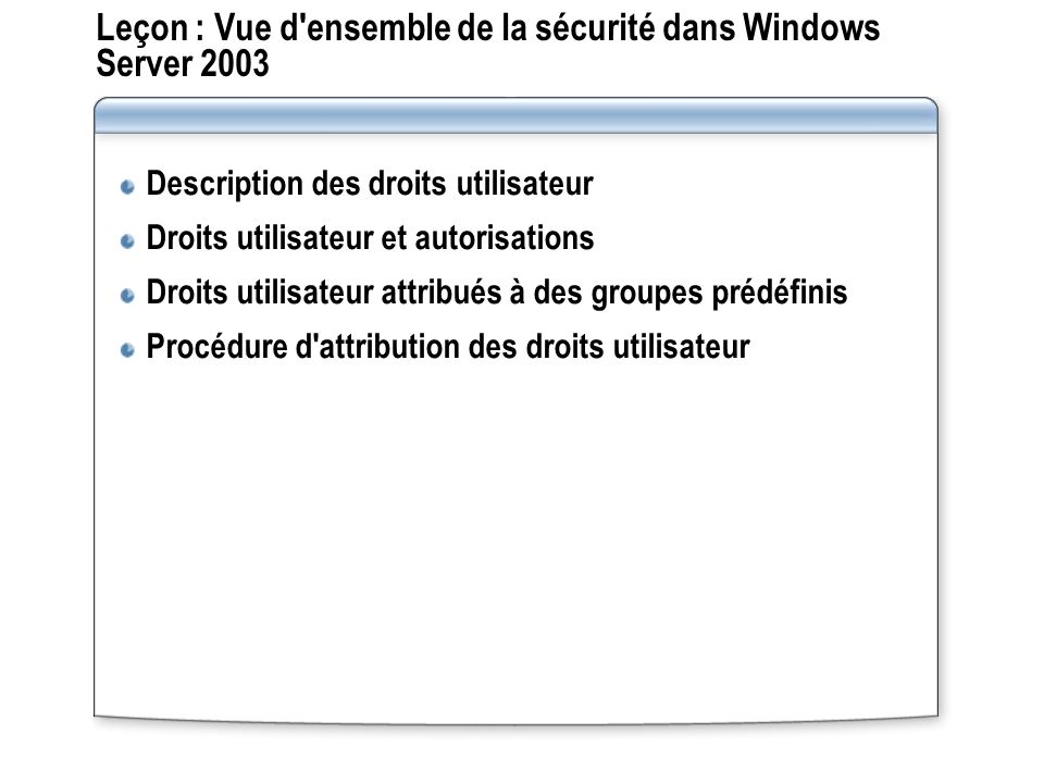Leçon : Vue d ensemble de la sécurité dans Windows Server 2003