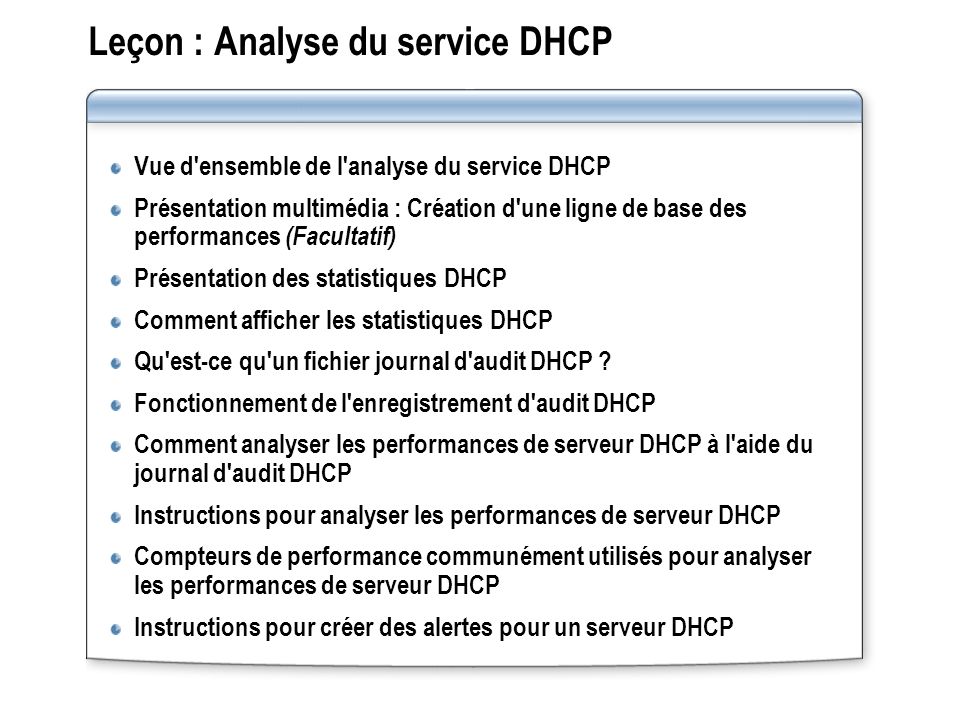Leçon : Analyse du service DHCP