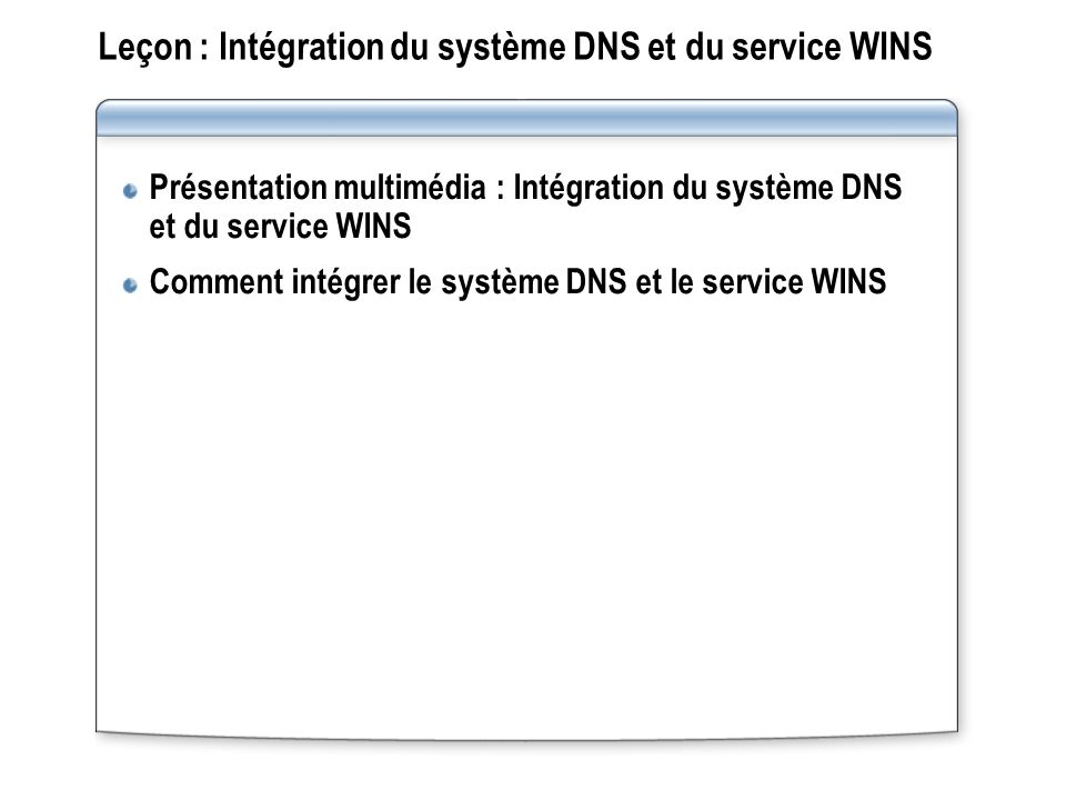 Leçon : Intégration du système DNS et du service WINS