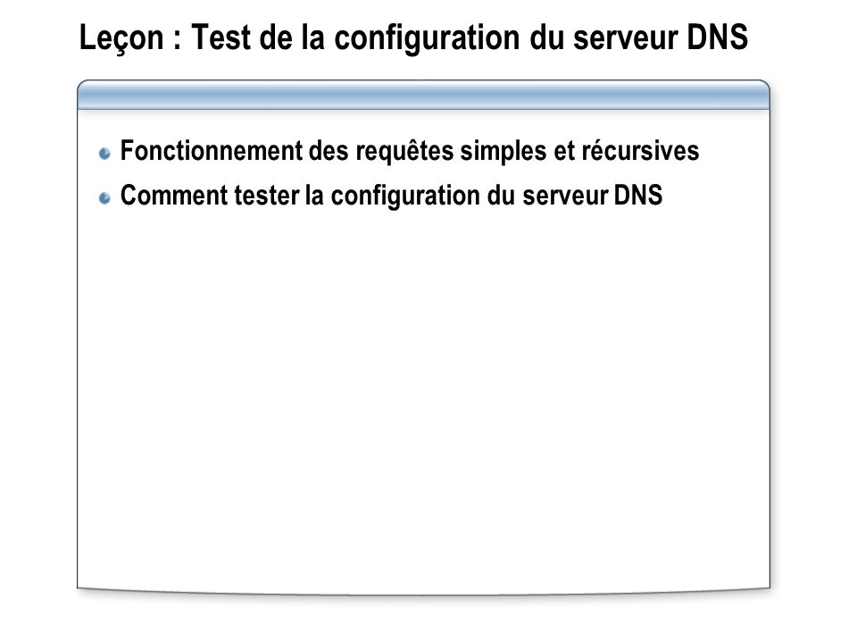 Leçon : Test de la configuration du serveur DNS