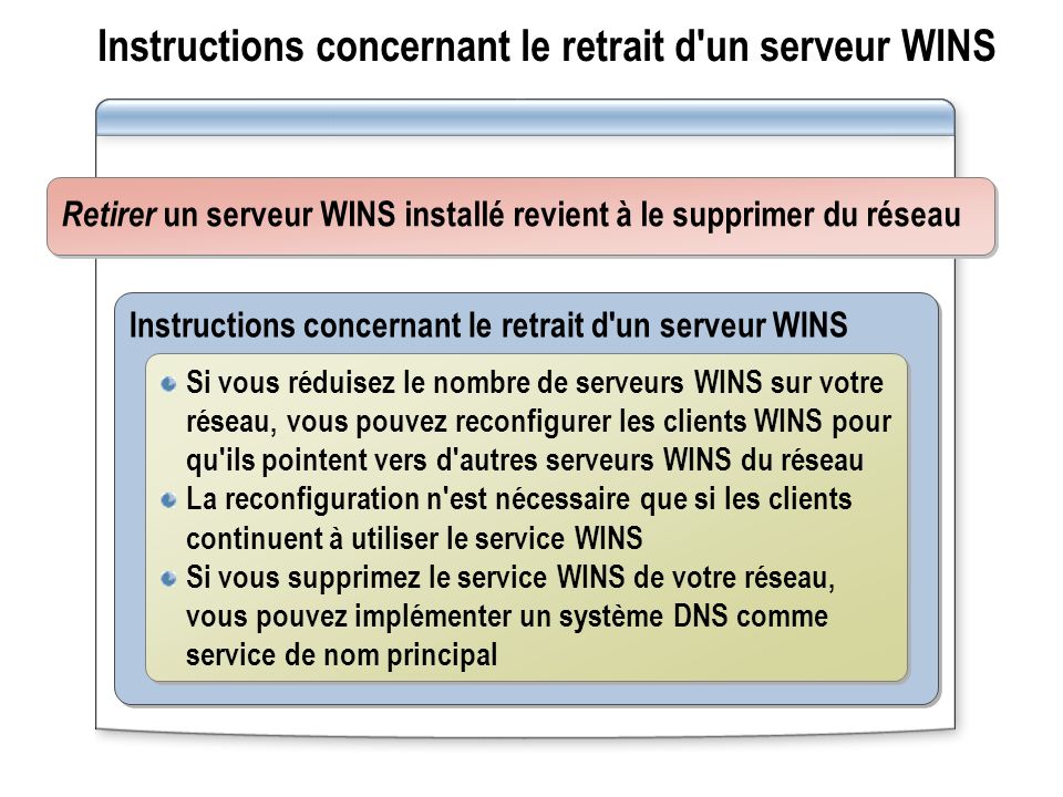 Instructions concernant le retrait d un serveur WINS