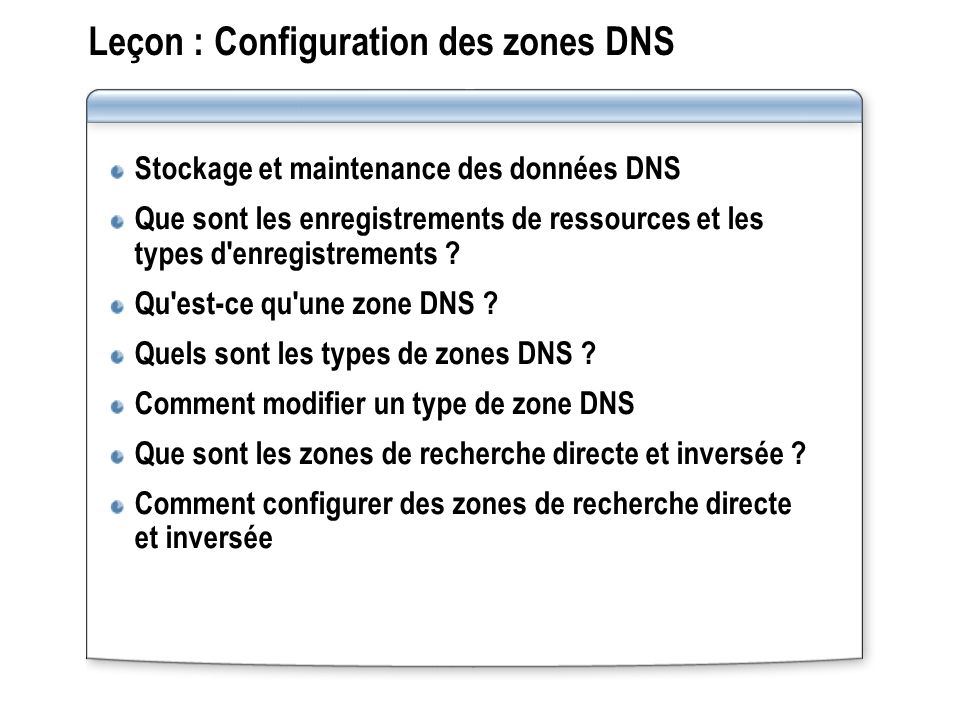 Leçon : Configuration des zones DNS