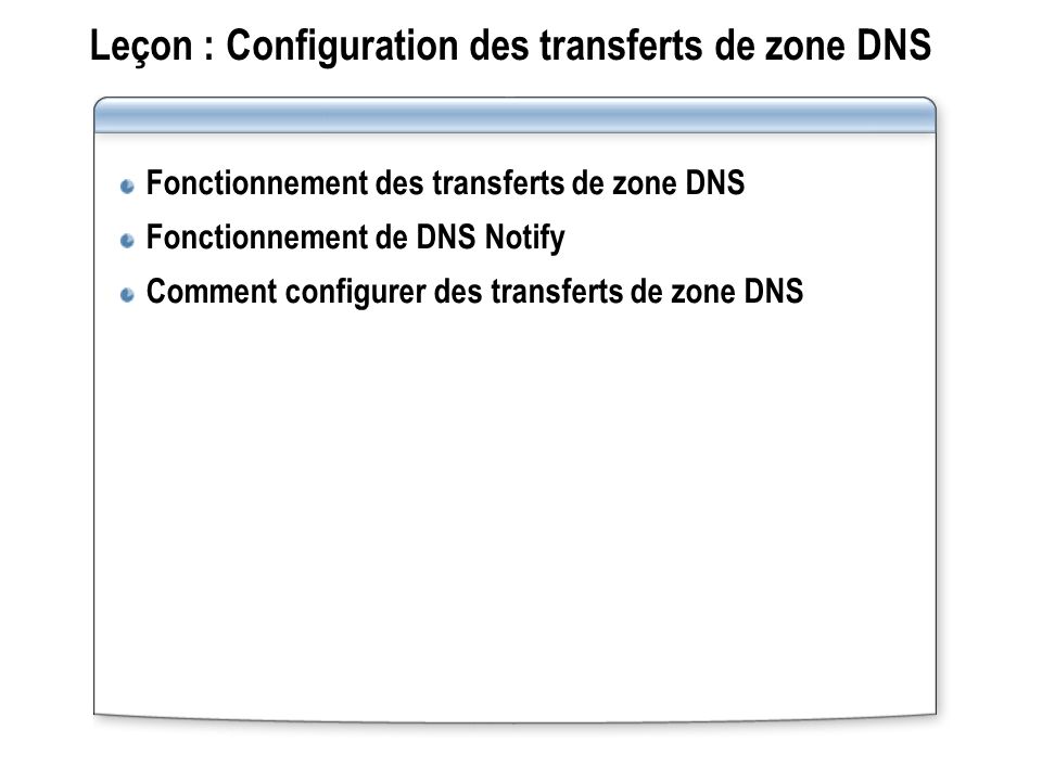 Leçon : Configuration des transferts de zone DNS