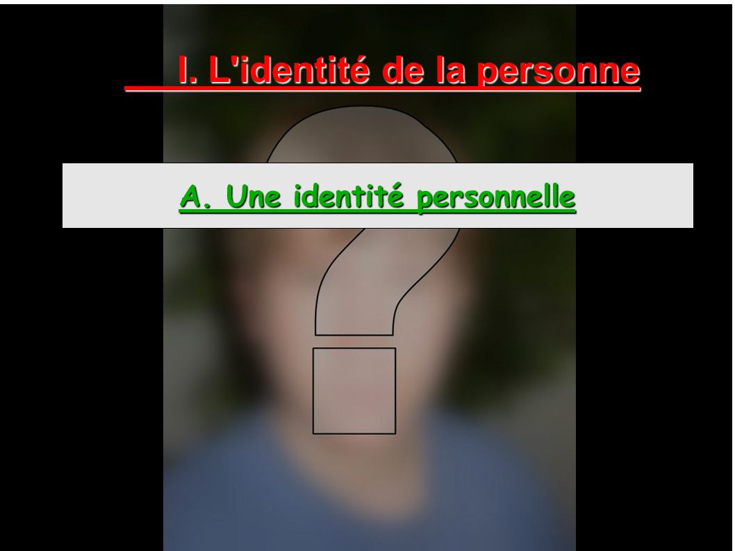 I. L identité de la personne A. Une identité personnelle