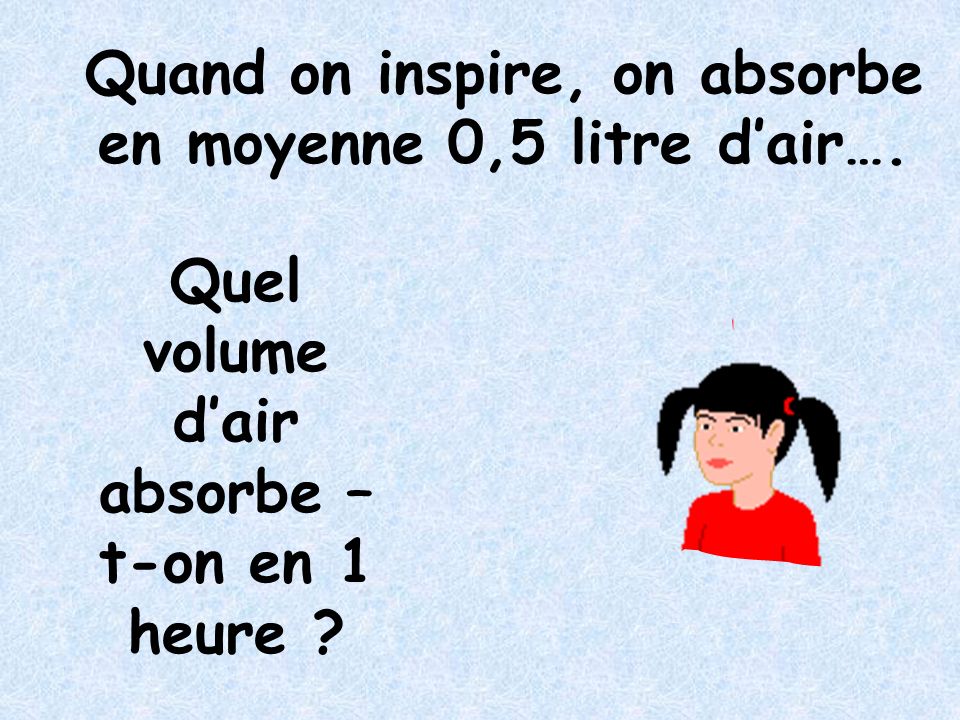 Quand on inspire, on absorbe en moyenne 0,5 litre d’air….