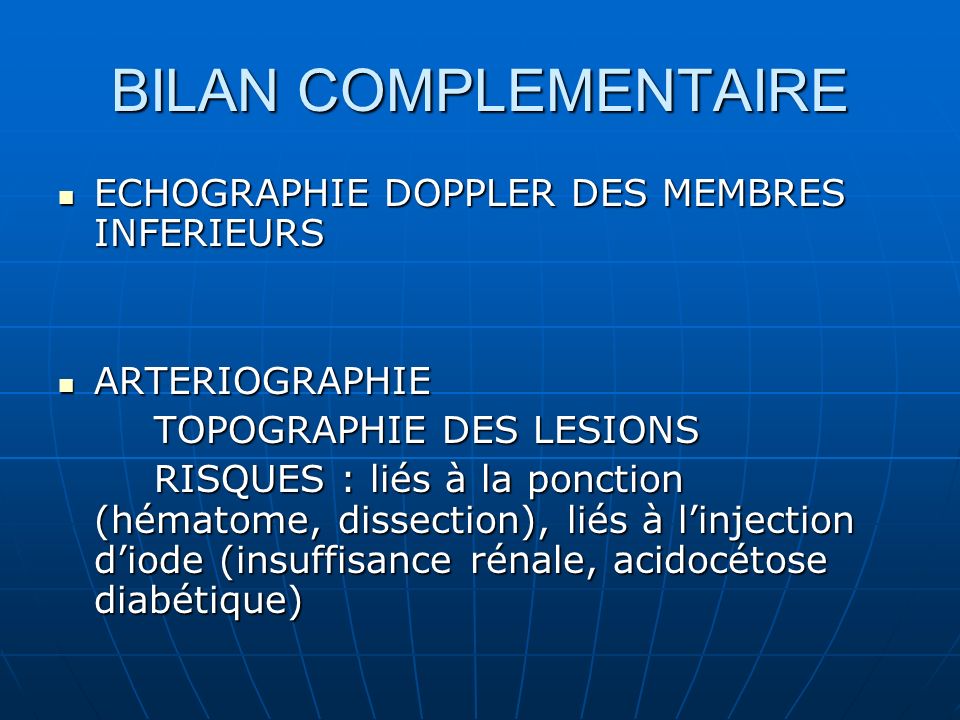 BILAN COMPLEMENTAIRE ECHOGRAPHIE DOPPLER DES MEMBRES INFERIEURS