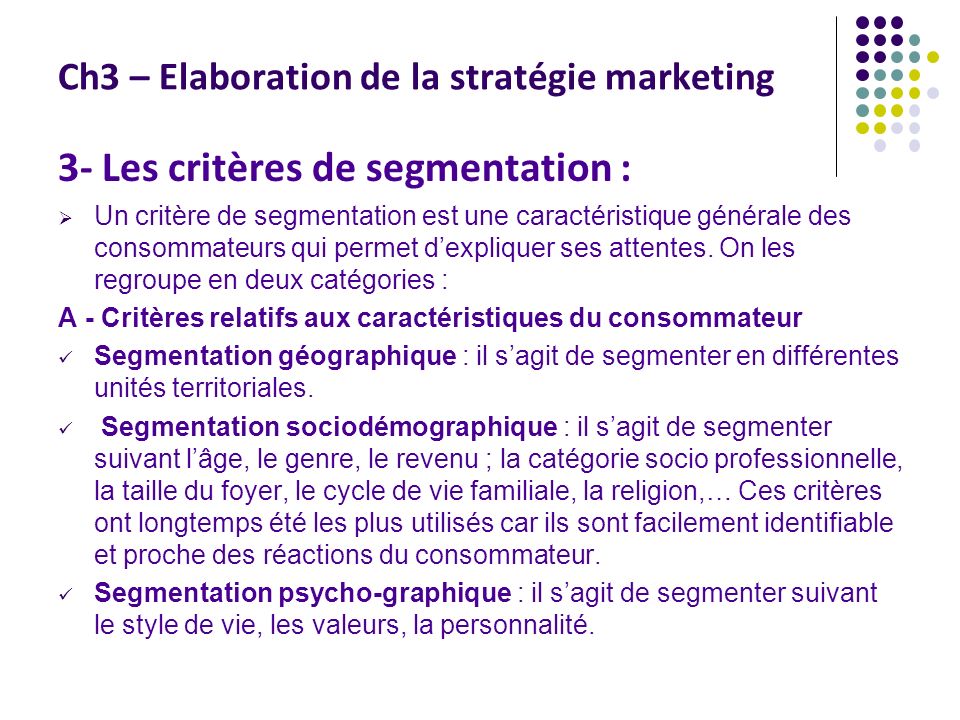 Ch3 – Elaboration de la stratégie marketing