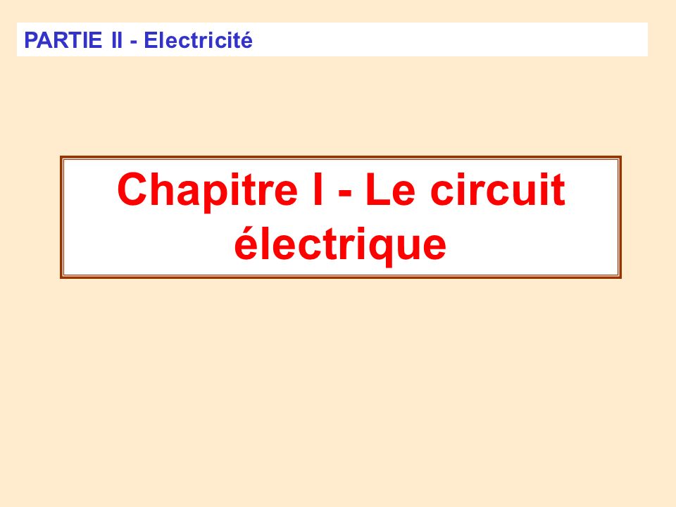 Chapitre I - Le circuit électrique