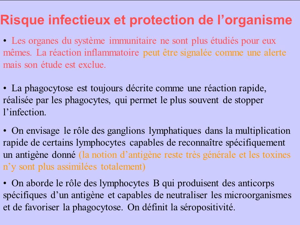Risque infectieux et protection de l’organisme