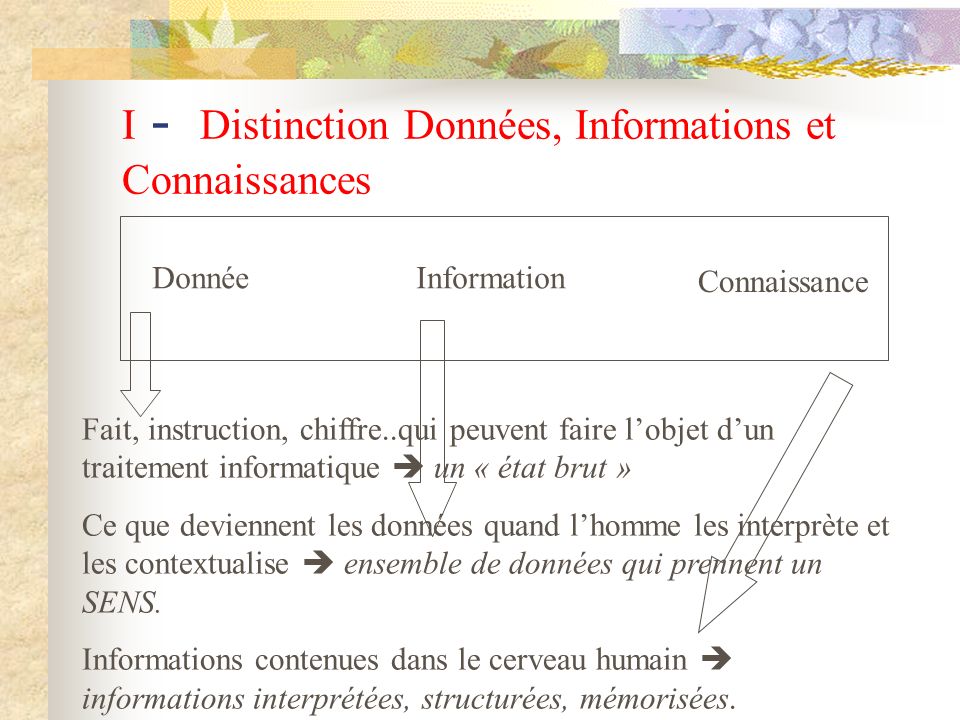 I - Distinction Données, Informations et Connaissances