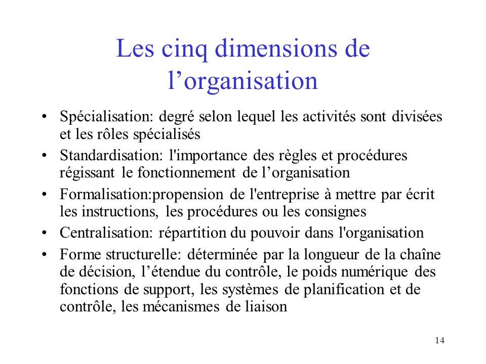 Les cinq dimensions de l’organisation