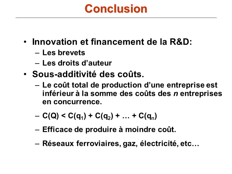 Conclusion Innovation et financement de la R&D:
