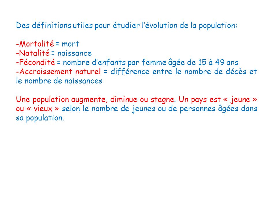 Des définitions utiles pour étudier l’évolution de la population: