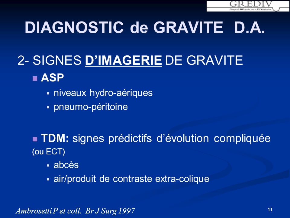 DIAGNOSTIC de GRAVITE D.A.