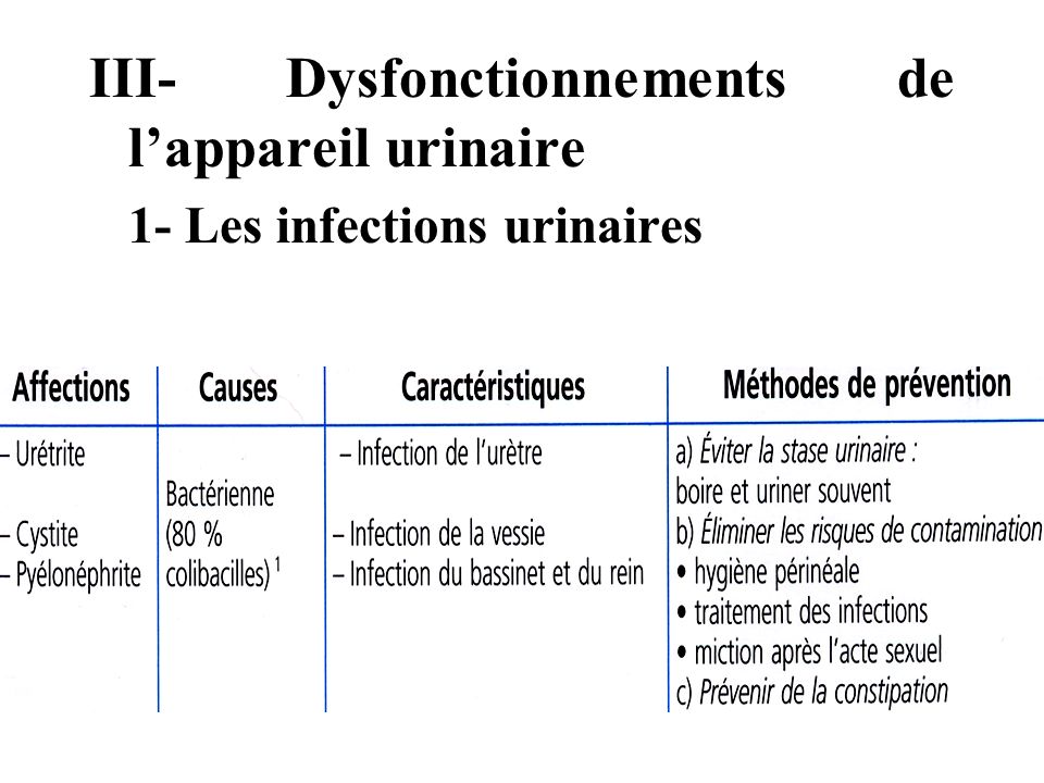 III- Dysfonctionnements de l’appareil urinaire