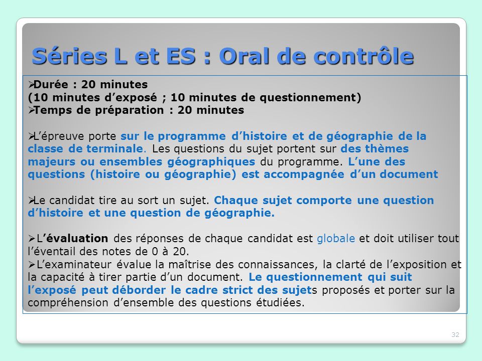 Séries L et ES : Oral de contrôle