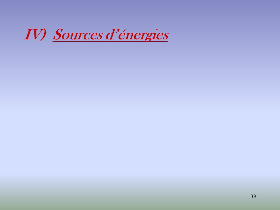 IV) Sources d’énergies