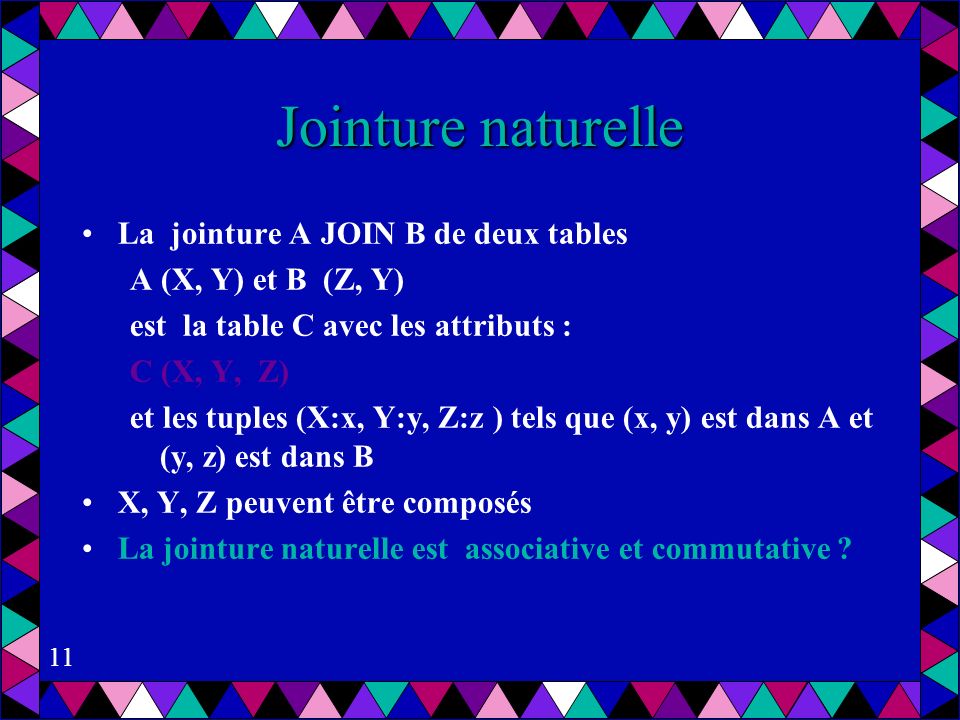 Jointure naturelle La jointure A JOIN B de deux tables
