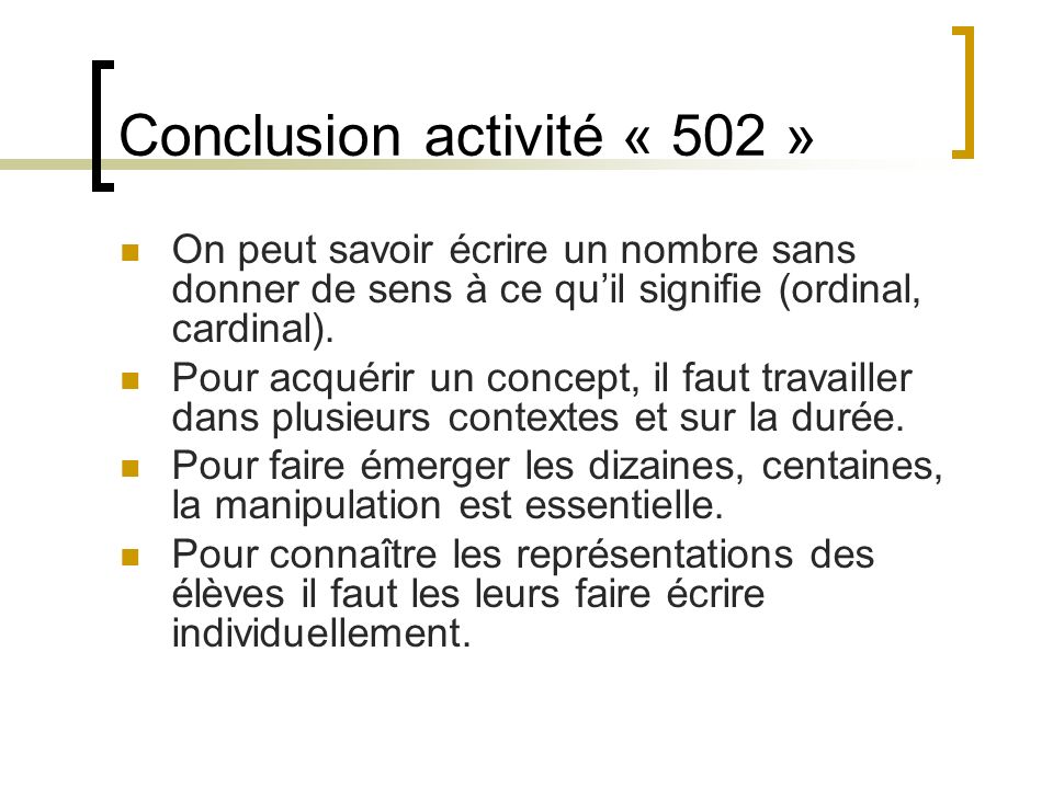 Conclusion activité « 502 »