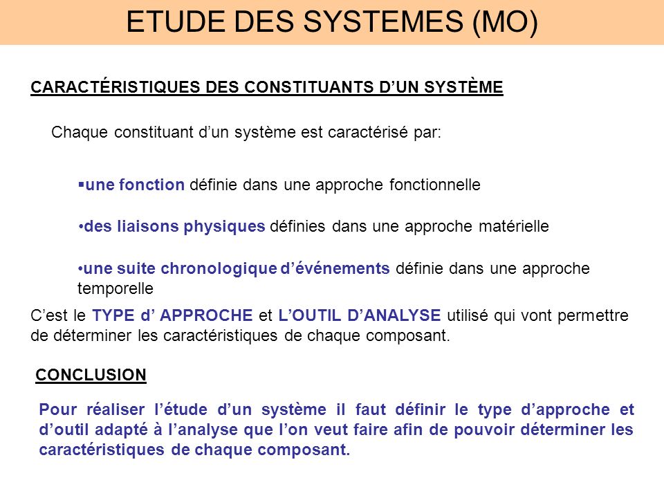 ETUDE DES SYSTEMES (MO)