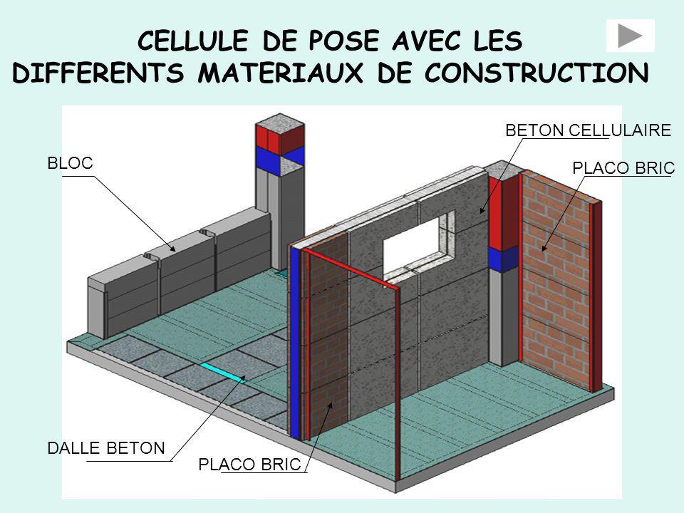 CELLULE DE POSE AVEC LES DIFFERENTS MATERIAUX DE CONSTRUCTION