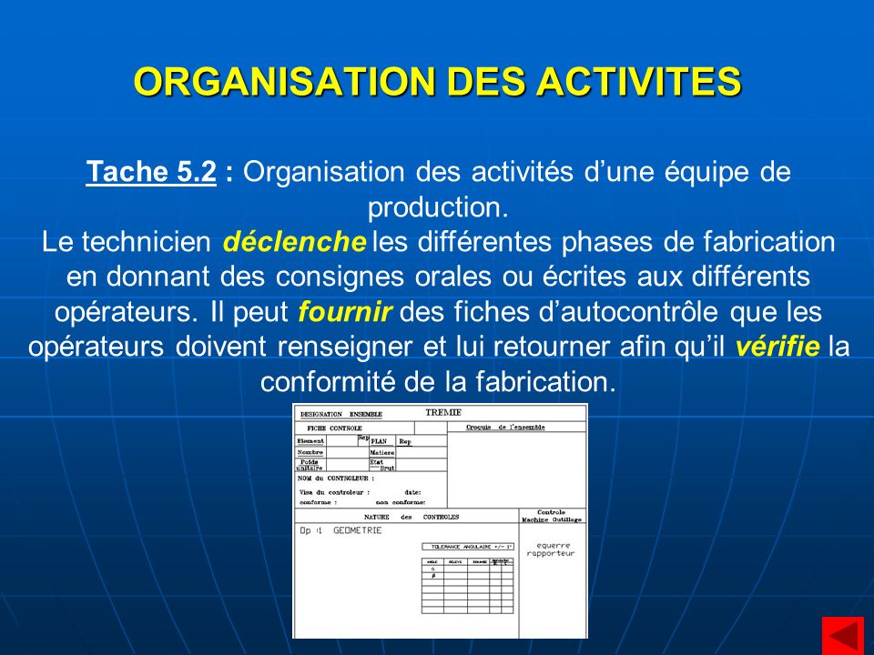 ORGANISATION DES ACTIVITES