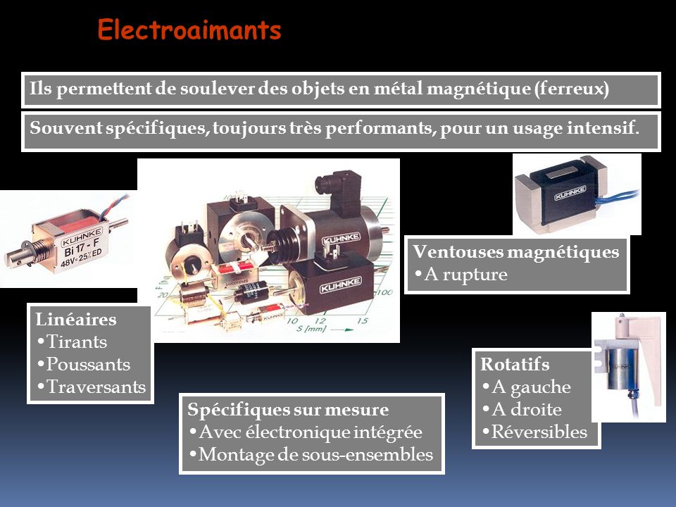 Electroaimants Ils permettent de soulever des objets en métal magnétique (ferreux)