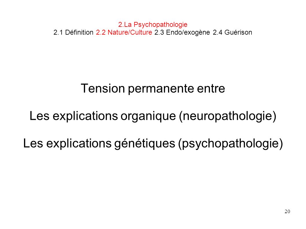 Tension permanente entre Les explications organique (neuropathologie)