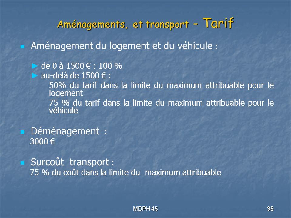 Aménagements, et transport - Tarif