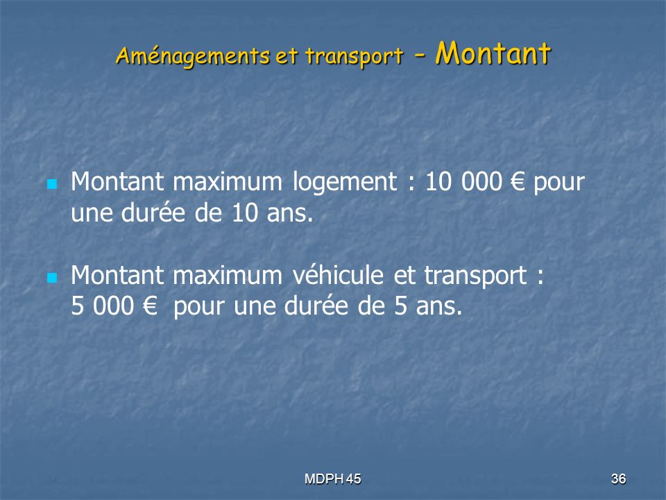 Aménagements et transport - Montant