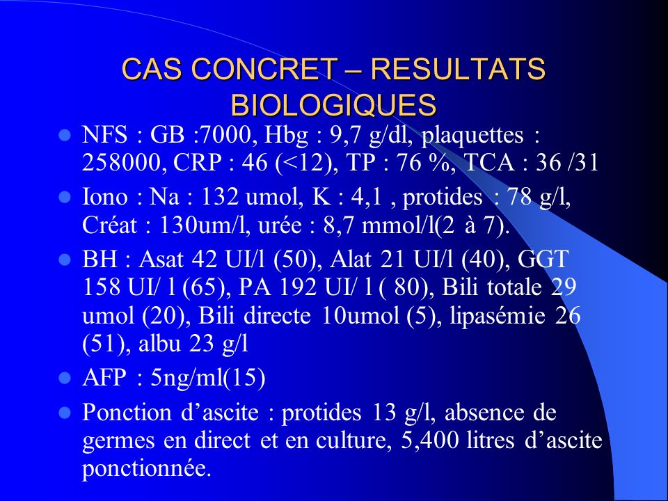 CAS CONCRET – RESULTATS BIOLOGIQUES