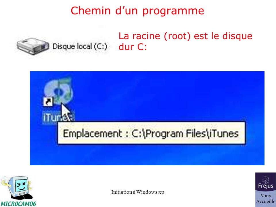 Chemin d’un programme La racine (root) est le disque dur C: