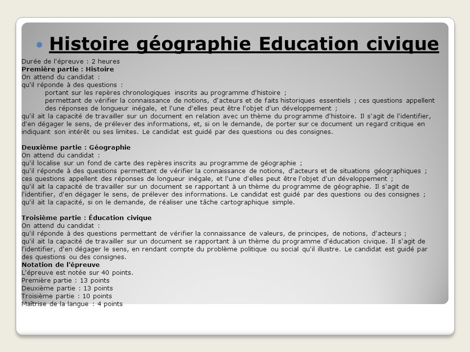 Histoire géographie Education civique