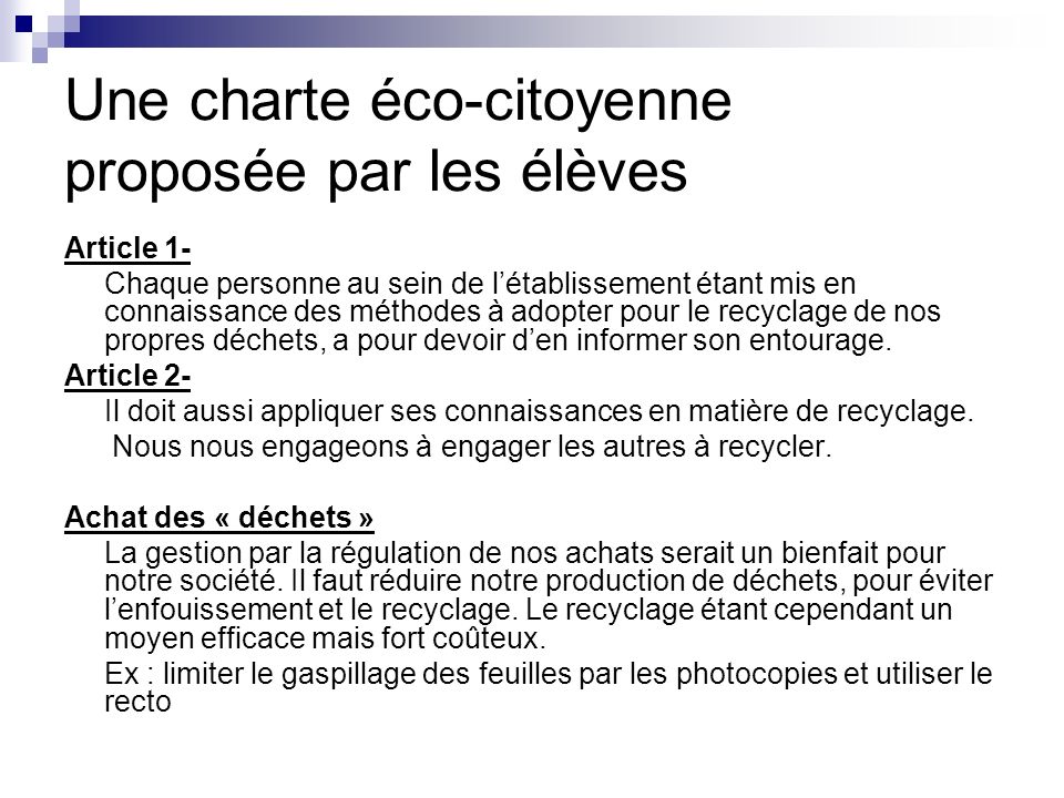 Une charte éco-citoyenne proposée par les élèves