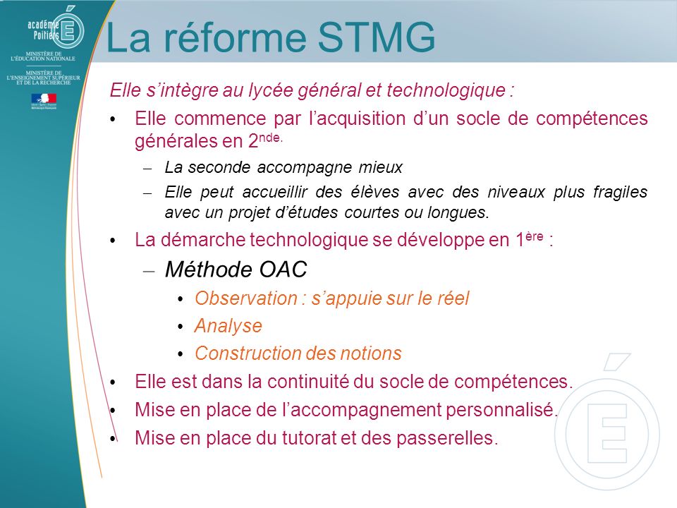 La réforme STMG Méthode OAC